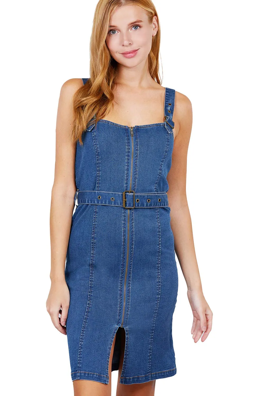 Women's V-Neck Zippered Denim Mini Dress