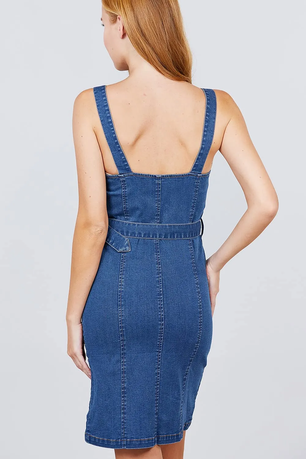 Women's V-Neck Zippered Denim Mini Dress