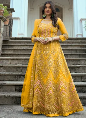 Yellow Multi Embroidery Traditional Anarkali Suit