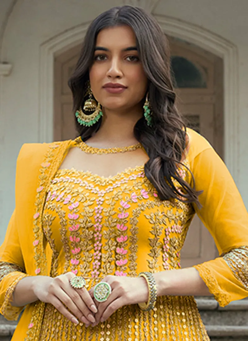 Yellow Multi Embroidery Traditional Anarkali Suit