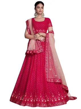 Zeel Clothing Women Sequins Thread Embroidered Georgette Semi-Stitched Lehenga Choli With Dupatta (6021-Pink-Wedding-Stylish-Latest; Free Size)