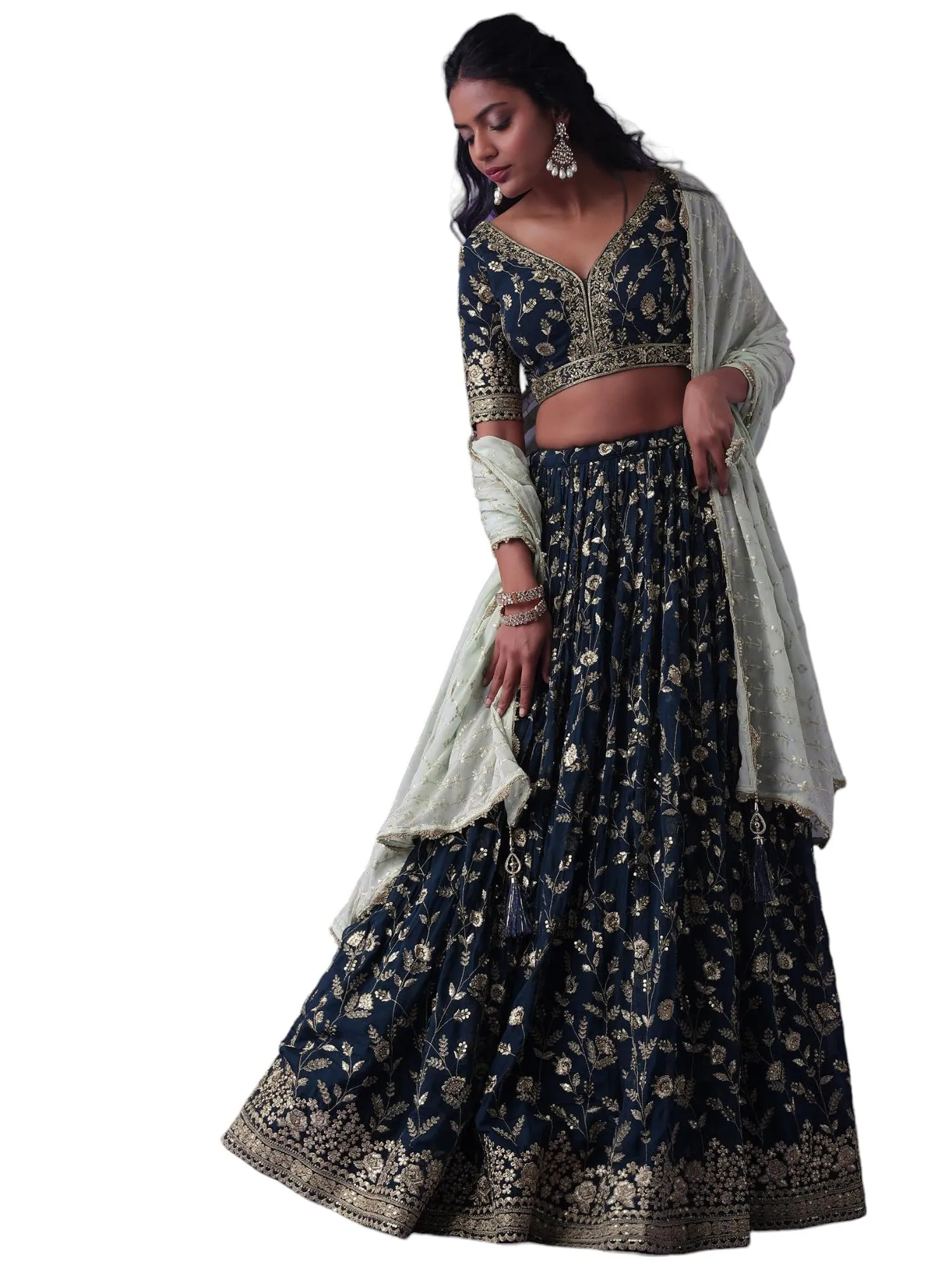 Zeel Clothing Women's Sequins Zari Dori Embroidered Georgette Semi-Stitched Lehenga and Choli Set (5099-Blue-Womens-Lehenga-Choli-Latest, Free Size)